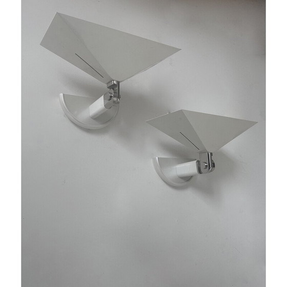 Image 1 of Pair of vintage adjustable wall lamp in white lacquered metal and chrome for Martini Fratelli, Italy 1980