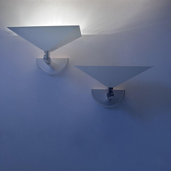 Image 1 of Pair of vintage adjustable wall lamp in white lacquered metal and chrome for Martini Fratelli, Italy 1980