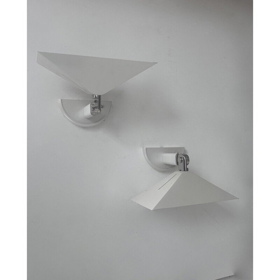 Image 1 of Pair of vintage adjustable wall lamp in white lacquered metal and chrome for Martini Fratelli, Italy 1980