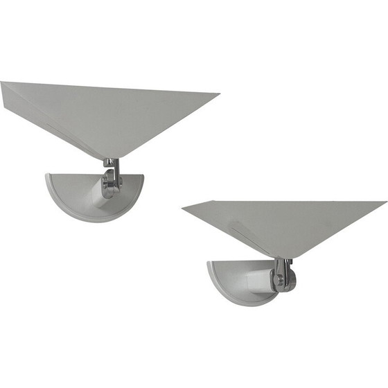 Image 1 of Pair of vintage adjustable wall lamp in white lacquered metal and chrome for Martini Fratelli, Italy 1980