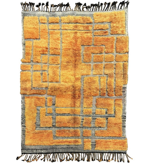 "Tiziri" - Mid-Century Modern Orange Moroccan Wool Rug - 200x300 cm