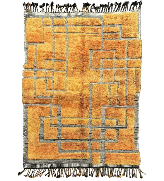 Image 1 of "Tiziri" - Tapis marocain en laine orange de style Mid Century - 200x300 cm