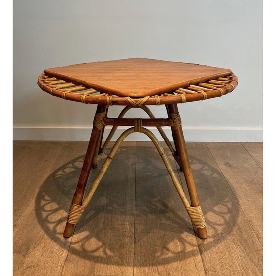 Image 1 of Vintage rattan trampoline coffee table, France 1950
