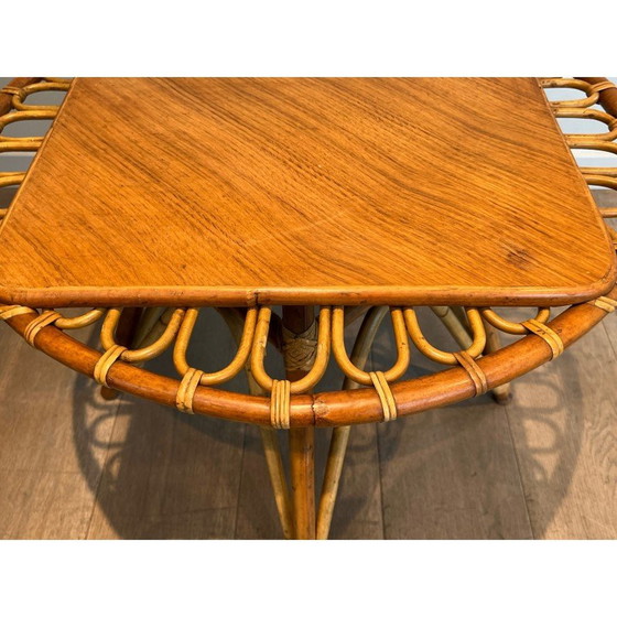 Image 1 of Vintage rattan trampoline coffee table, France 1950