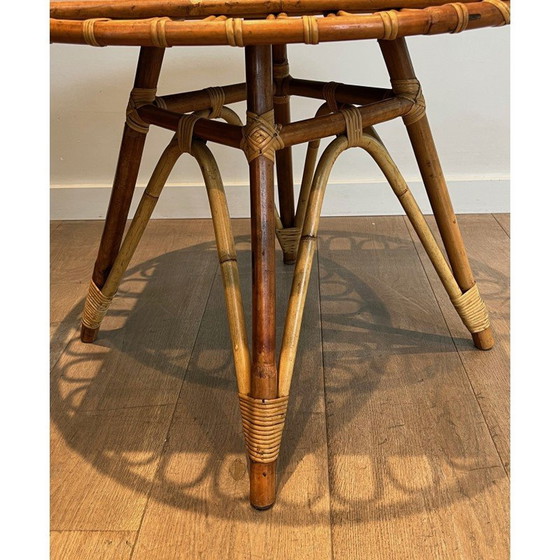 Image 1 of Vintage rattan trampoline coffee table, France 1950