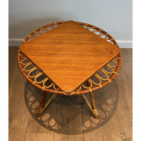 Image 1 of Vintage rattan trampoline coffee table, France 1950