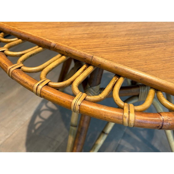 Image 1 of Vintage rattan trampoline coffee table, France 1950