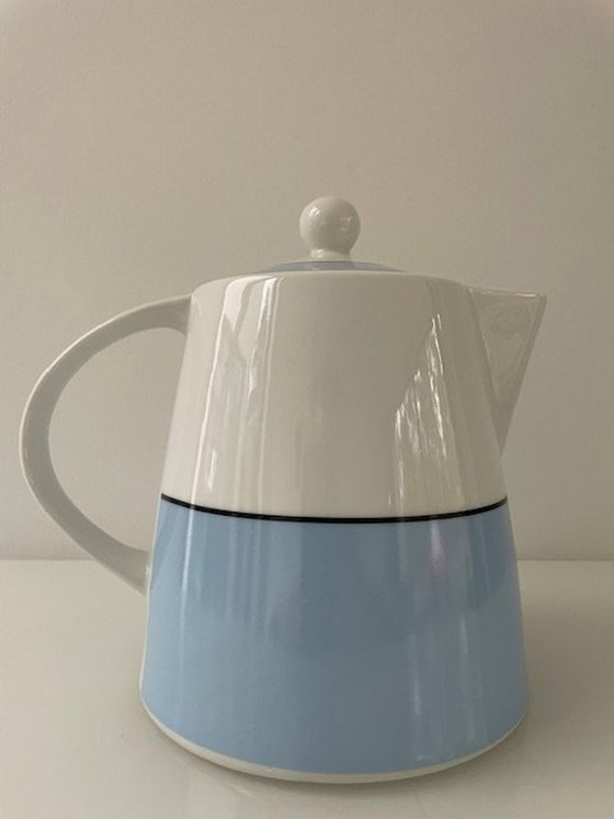 Image 1 of Modern Design Teapot Baby Blue, White With Black Edge