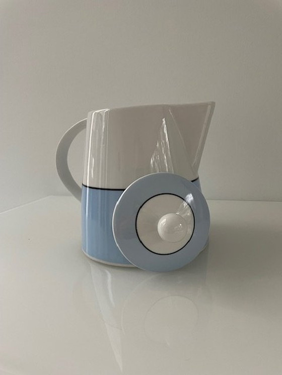 Image 1 of Modern Design Teapot Baby Blue, White With Black Edge