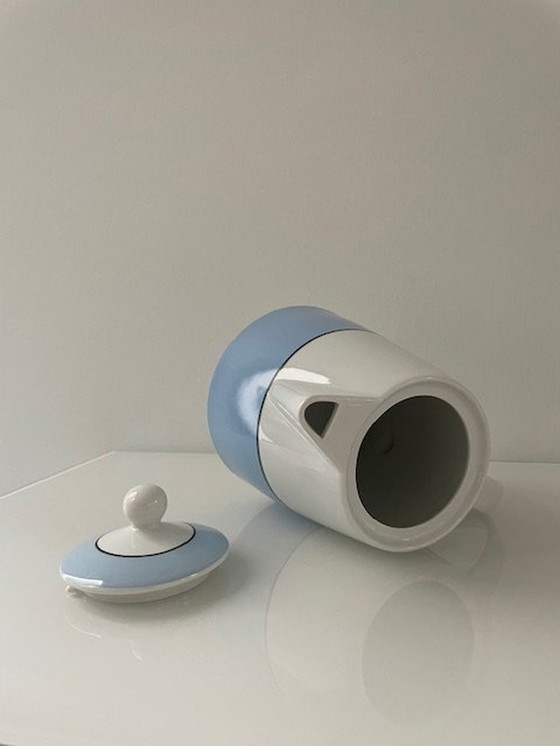 Image 1 of Modern Design Teapot Baby Blue, White With Black Edge
