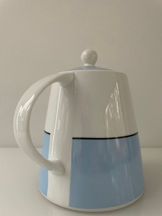 Image 1 of Modern Design Teapot Baby Blue, White With Black Edge