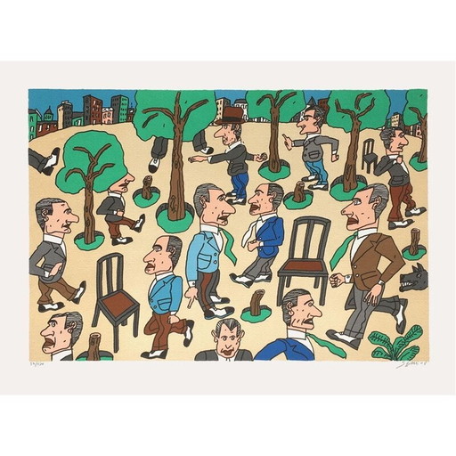 Litografía vintage Los caminantes de Antonio Segui, 2008