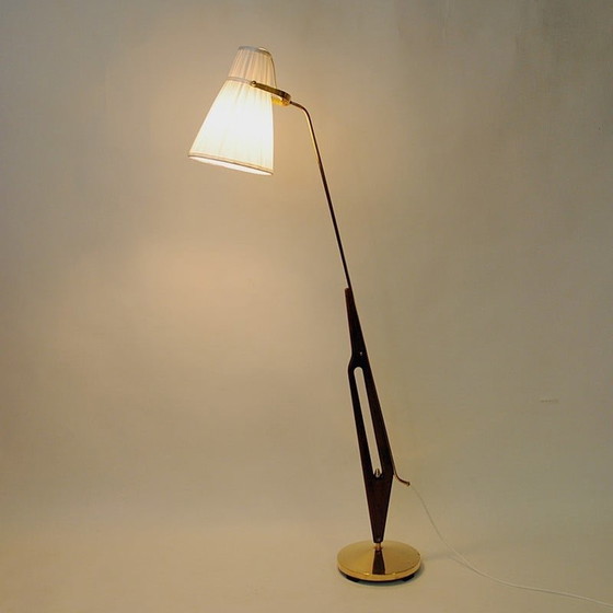 Image 1 of Swedish vintage brass and teak floor lamp by Hans Bergström for Asea, 1950s