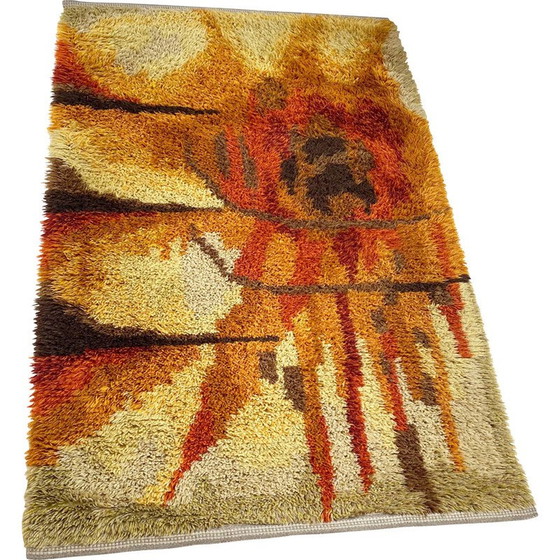 Image 1 of Vintage abstract Scandinavian high pile Rya rug, Sweden 1960s