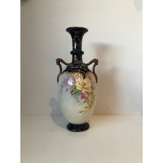 Image 1 of Vaso in porcellana vintage con fiori dipinti a mano