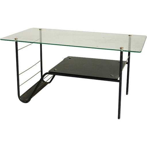 Vintage glass and metal coffee table, 1960