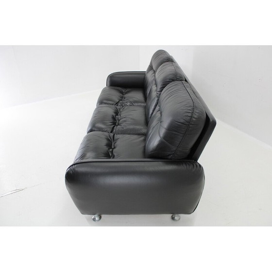Image 1 of Vintage 3-seater sofa in black leather, Italy 1970