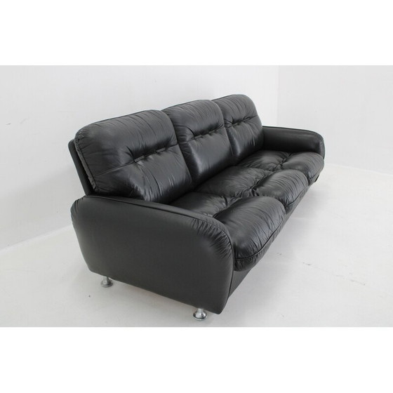 Image 1 of Vintage 3-seater sofa in black leather, Italy 1970