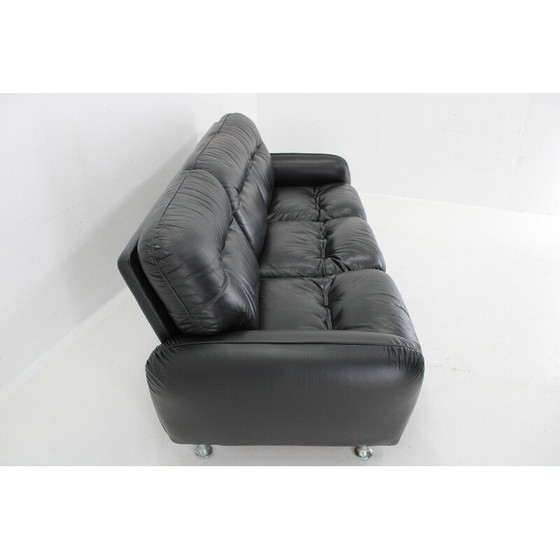 Image 1 of Vintage 3-seater sofa in black leather, Italy 1970