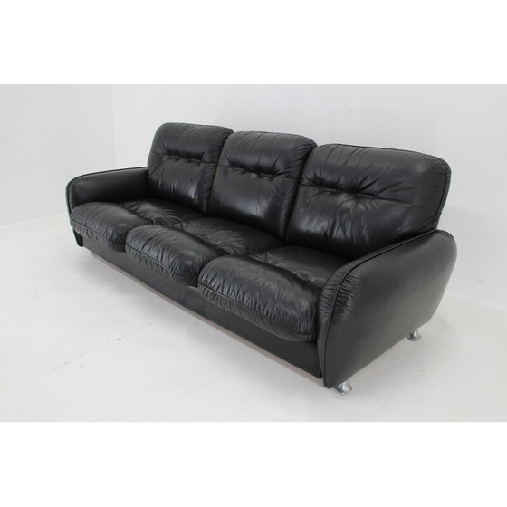 Image 1 of Vintage 3-seater sofa in black leather, Italy 1970