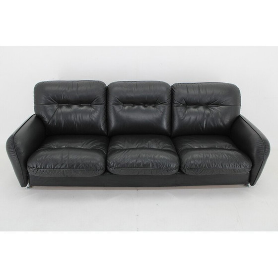 Image 1 of Vintage 3-seater sofa in black leather, Italy 1970