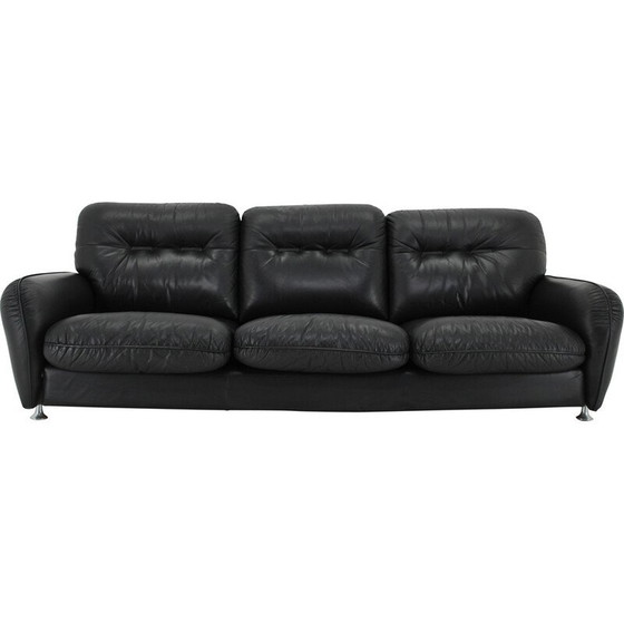 Image 1 of Vintage 3-seater sofa in black leather, Italy 1970