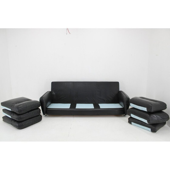 Image 1 of Vintage 3-seater sofa in black leather, Italy 1970