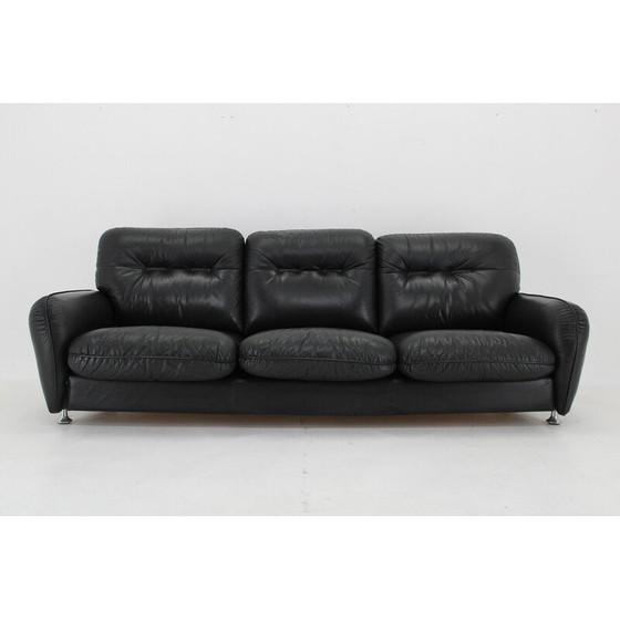 Image 1 of Vintage 3-seater sofa in black leather, Italy 1970