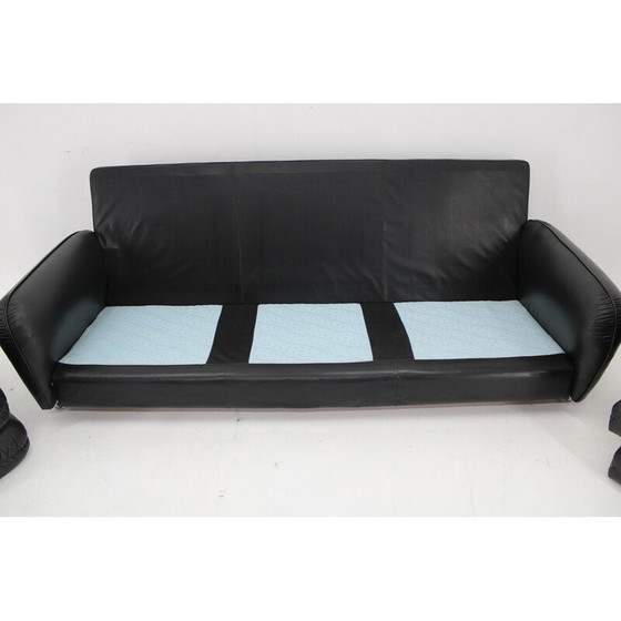 Image 1 of Vintage 3-seater sofa in black leather, Italy 1970