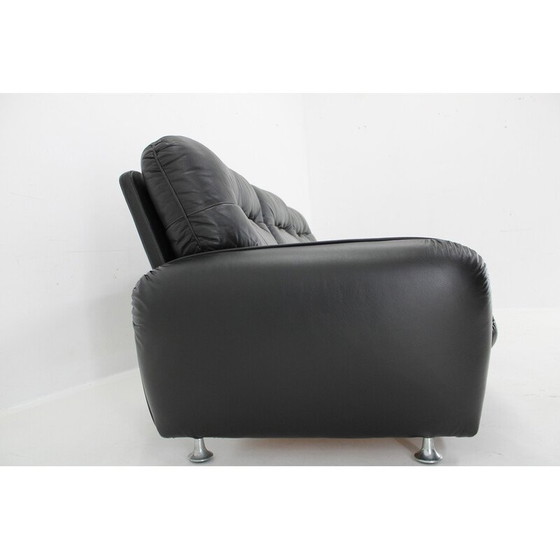 Image 1 of Vintage 3-seater sofa in black leather, Italy 1970