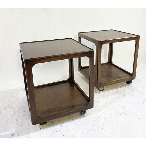 Image 1 of Pair of vintage wooden side tables with casters, 1960