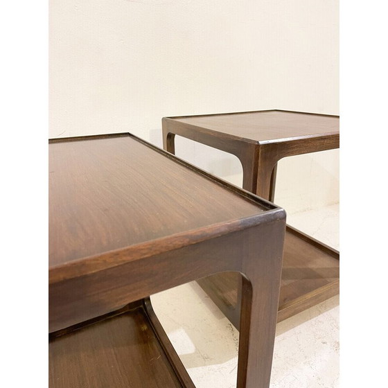 Image 1 of Pair of vintage wooden side tables with casters, 1960
