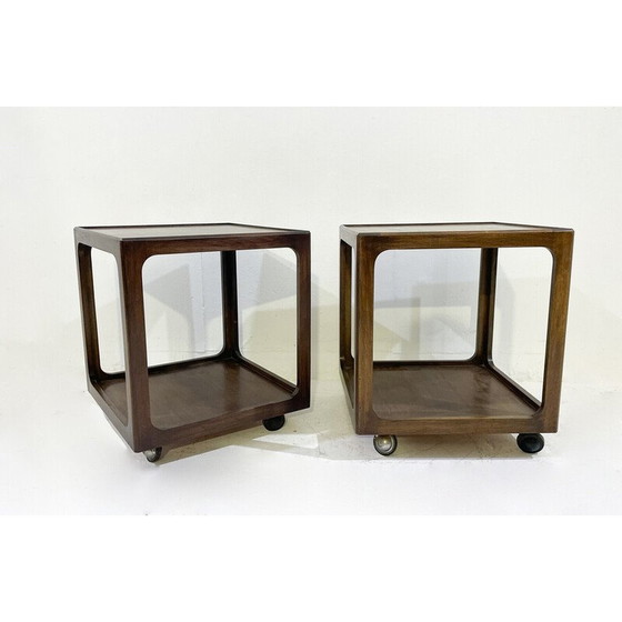 Image 1 of Pair of vintage wooden side tables with casters, 1960