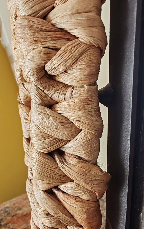 Image 1 of Grande specchio vintage in ferro battuto intrecciato in giacinto d'acqua