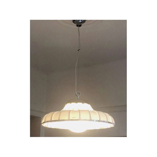 Vintage white Abs and glass pendant lamp by Guzzini for Meblo, Slovenia 1970