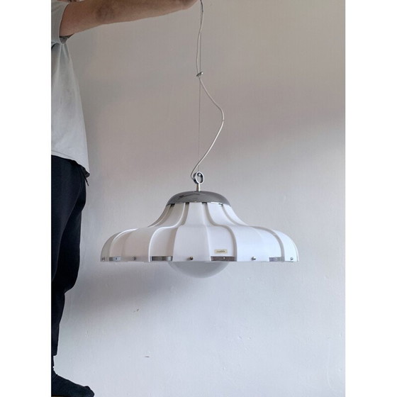 Image 1 of Vintage white Abs and glass pendant lamp by Guzzini for Meblo, Slovenia 1970