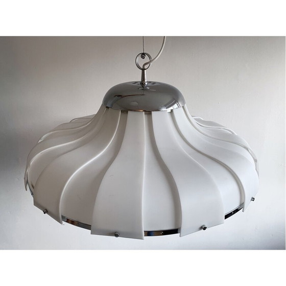 Image 1 of Vintage white Abs and glass pendant lamp by Guzzini for Meblo, Slovenia 1970