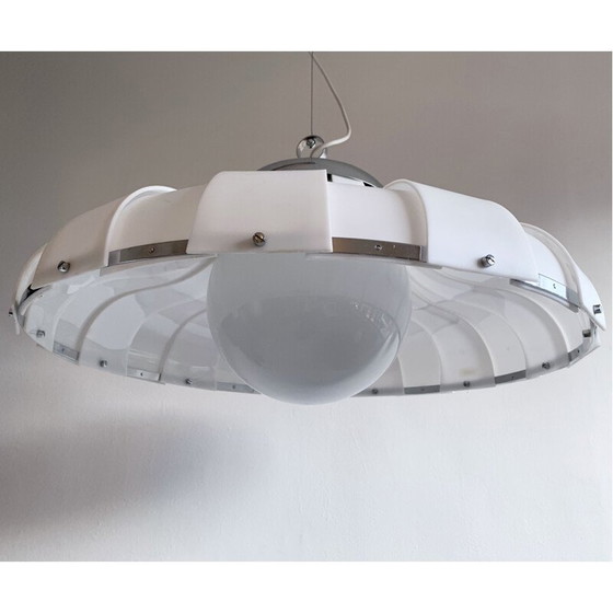 Image 1 of Vintage white Abs and glass pendant lamp by Guzzini for Meblo, Slovenia 1970