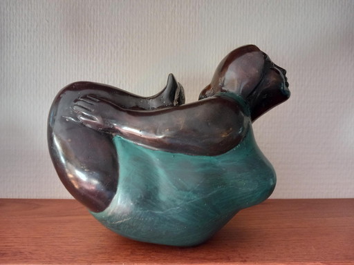 Bronze Statuette 'Fat Lady in Yoga Pose'