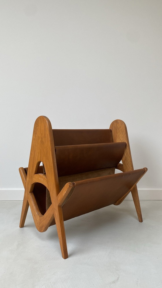 Image 1 of Wooden Reading Tray With Brown Leather