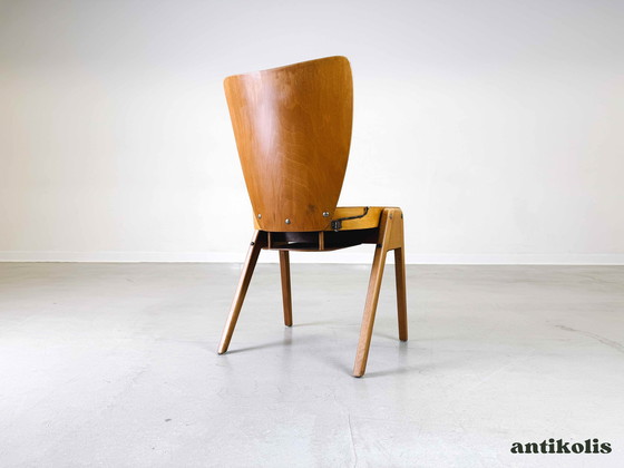 Image 1 of Set of 4 Mid - Century chairs Kadeder beech vintage stacking chair