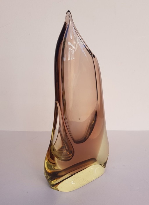 Amber Bohemian Vase With 2 Openings By Klinger Miroslav & Josef Cvrček