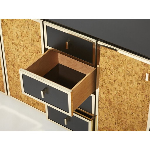 Vintage Italian cork and brass sideboard, 1970