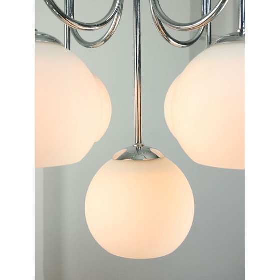 Image 1 of Vintage chandelier in chrome and opaline glass, Italy 1970