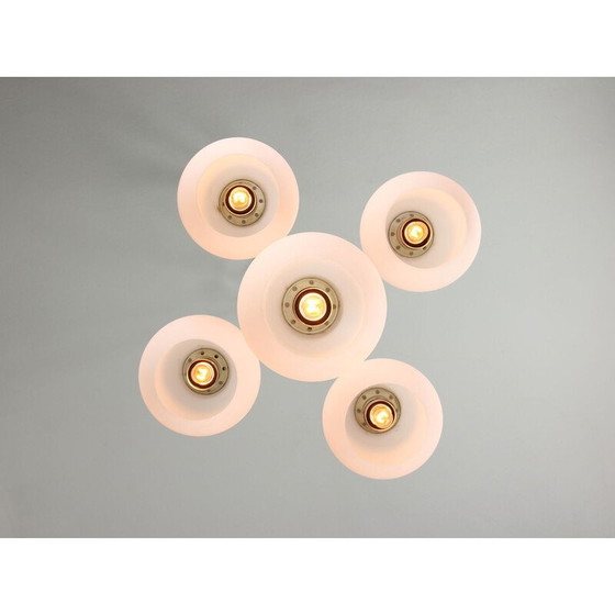 Image 1 of Vintage chandelier in chrome and opaline glass, Italy 1970