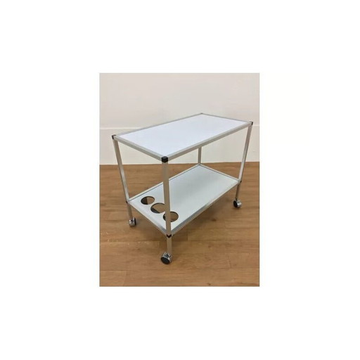 Vintage brushed aluminum serving cart, 1970s