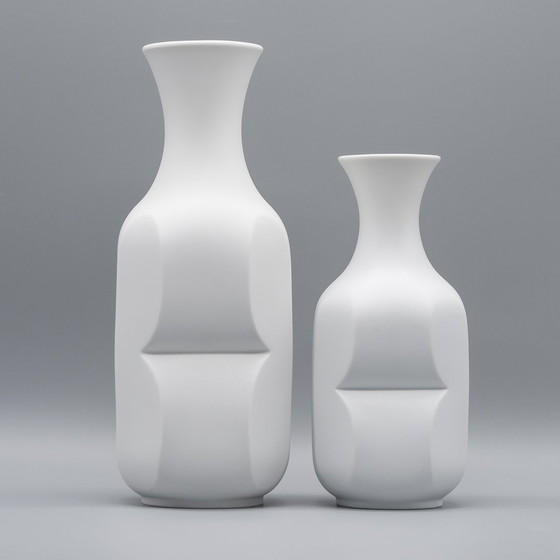 Image 1 of Op-Art Bisque Porcelain Violin Vase Duo Heinrich Fuchs Hutschenreuther Archais 