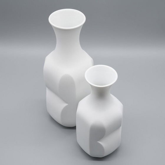 Image 1 of Op-Art Bisque Porcelain Violin Vase Duo Heinrich Fuchs Hutschenreuther Archais 