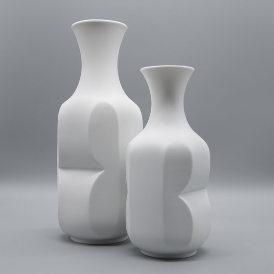 Image 1 of Op-Art Bisque Porcelain Violin Vase Duo Heinrich Fuchs Hutschenreuther Archais 