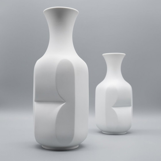 Image 1 of Op-Art Bisque Porcelain Violin Vase Duo Heinrich Fuchs Hutschenreuther Archais 